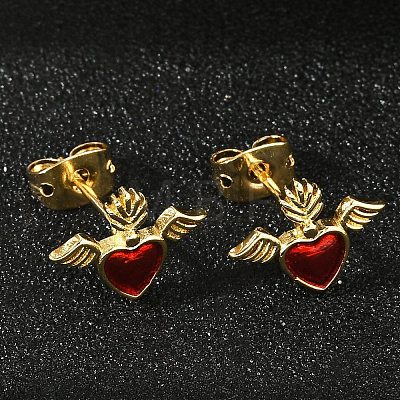 Brass Enamel Stud Earrings for Women EJEW-A126-05A-G-1