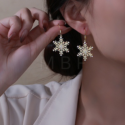 Snowflake Brass Micro Pave Clear Cubic Zirconia Dangle Earrings FS-WG5A986-03-1