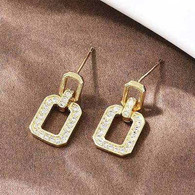 Brass Clear Cubic Zirconia Rectangle Dangle Stud Earrings EJEW-A156-01G-1
