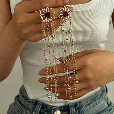 Iron Plastic Flower Tassel Stud Earrings FS-WG443FE-01-1