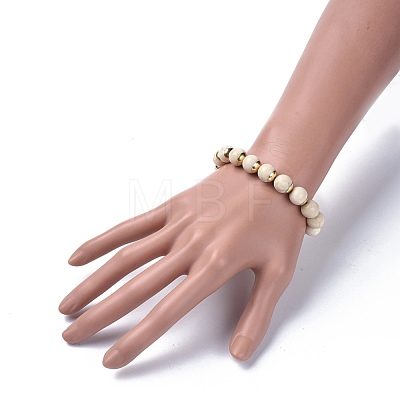 Natural Fossil Beads Stretch Bracelets BJEW-JB04178-1