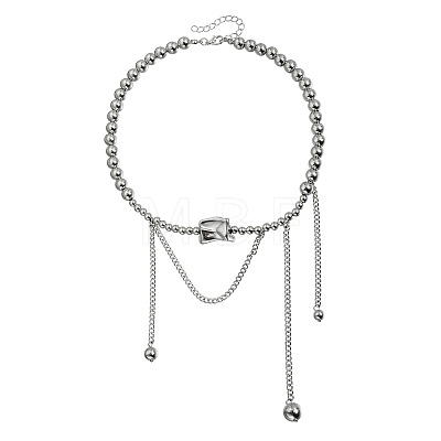 Alloy & CCB Plastic Textured Rectangle Pendant Necklaces with Chain Tassel for Women WG46BC5-01-1
