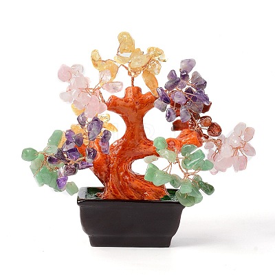 Natural Gemstone Chips Money Tree Bonsai Display Decorations DJEW-B007-08B-1