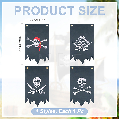 4Pcs Polyester Halloween Pirate Skull Flag Banner Double Sided Indoor Outdoor Decoration AJEW-WR0003-45-1