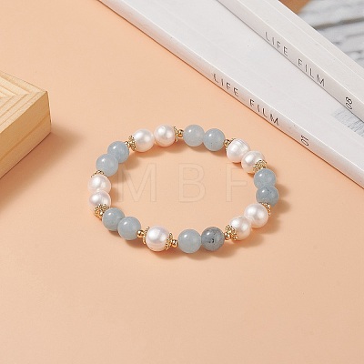 Natural Quartz(Dyed) & Pearl Round Beaded Stretch Bracelet for Women BJEW-JB09246-04-1