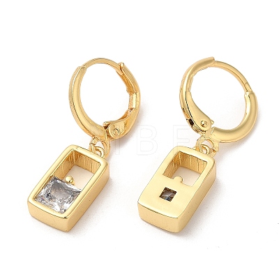 Rack Plating Brass Rectangle Dangle Leverback Earrings with Cubic Zirconia EJEW-D061-32G-1