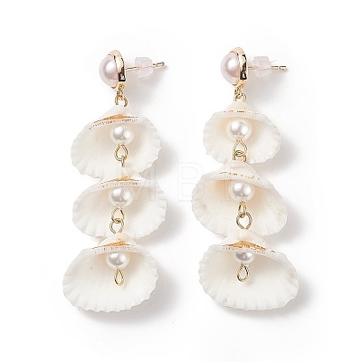 Natural Spiral Shell & Shell Pearl Dangle Stud Earrings EJEW-TA00168-1