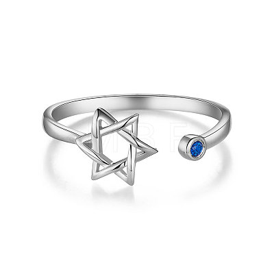 TINYSAND 925 Sterling Silver Hexagram Shape Cuff Rings TS-R270-S-1