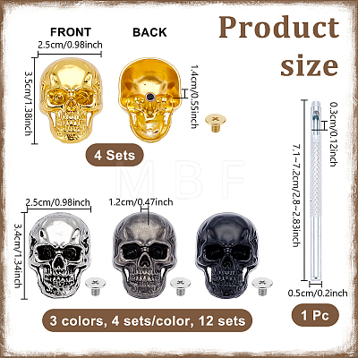 16Pcs 4 Styles Halloween Skull Alloy Decorative Rivets DIY-DR0007-76-1