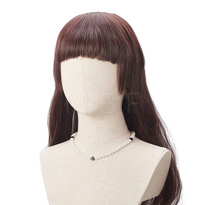 Natural Black Onyx Cross & Acrylic Imitation Pearl Beaded Necklace for Women NJEW-JN04218-1