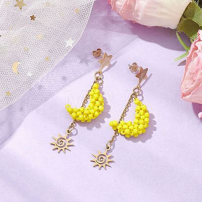 Glass Seed Beaded Dangle Stud Earrings for Women EJEW-MZ00214-1