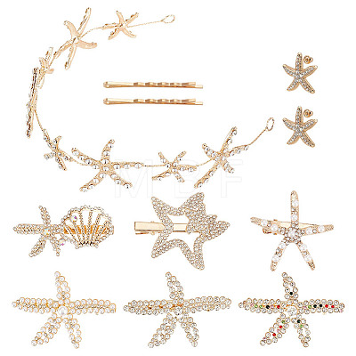   8 Style Starfish Alligator Hair Clips & Stud Earrings & Headband Set AJEW-PH0011-44-1