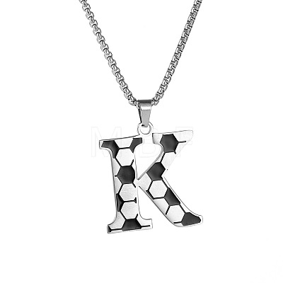 201 Stainless Steel Soccer Initial Pendant Necklacess for Men Women WG63E1E-05-1