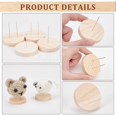 8Pcs 4 Styles Wood Crochet Doll Base Display Rack with Iron Pin FIND-FG0003-19-1