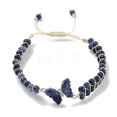 Natural Sodalite Braided Round Bead Bracelets BJEW-K251-06M-1