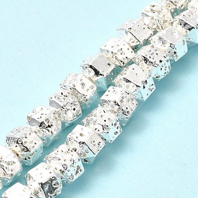 Electroplated Natural Lava Rock Beads Strands G-G984-05S-1
