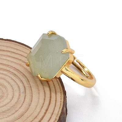 Hexagon Natural Green Aventurine Finger Rings RJEW-B113-02G-07-1