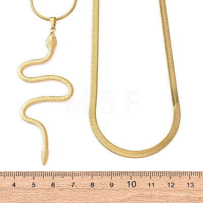304 Stainless Steel Snake Pendant Double Layer Necklaces for Women NJEW-Z108-03G-1