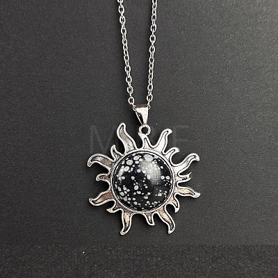 Natural Snowflake Obsidian Sun Pendant Alloy Chain Vintage Necklaces WB3716-10-1