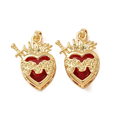 Brass Pave Red Cubic Zirconia Pendants CU-CBA7B6A-01G-1