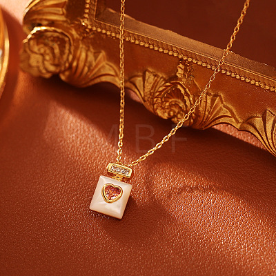 Brass Pave Clear and Pink Cubic Zirconia and Natural Sehll Heart Perfume Bottle Pendant Necklaces for Women WGADA0A-01-1