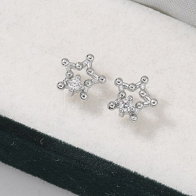 Brass Clear Cubic Zirconia Stud Earrings EJEW-Q014-13P-1