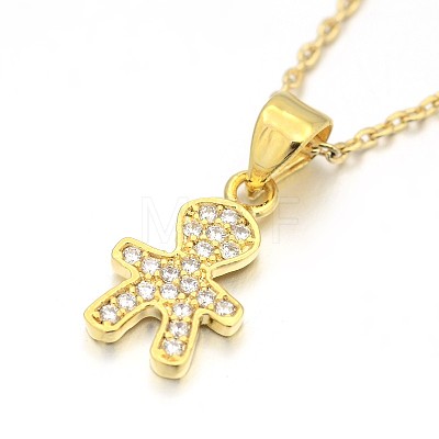 Human/Boy Real 18K Gold Plated Plated Alloy Micro Pave Cubic Zirconia Pendant Necklaces NJEW-H416-03G-1