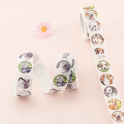 4 Rolls 2 Style Cat & Pet Dog Pattern Self-Adhesive Kraft Paper Stickers DIY-LS0003-36-1