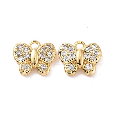 Butterfly Brass Micro Pave Clear Cubic Zirconia Charms KK-G435-23G-1