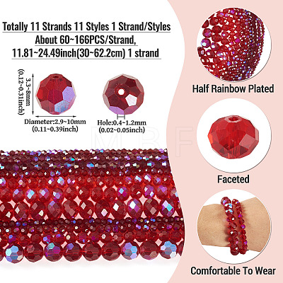 11 Strands 11 Styles Electroplate Glass Beads Strands EGLA-TA0003-06-1