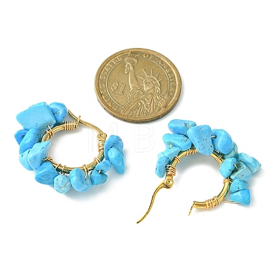 Synthetic Turquoise Chips Braided Hoop Earrings EJEW-JE04940-22-1