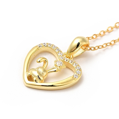 925 Sterling Silver Rabbit with Heart Pendant Necklace with Clear Cubic Zirconia for Women NJEW-E034-01G-1