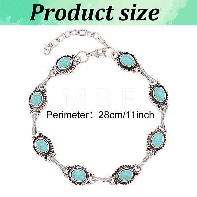 ANATTASOUL 2Pcs Acrylic Imitation Turquoise Oval Link Chain Anklet AJEW-AN0001-04-1