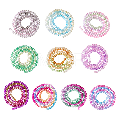  10 Strands 10 Colors Transparent Gradient Color Glass Beads Strands GLAA-TA0001-55-1
