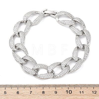 Brass Micro Pave Clear Cubic Zirconia Curb Chain Bracelets for Women BJEW-A034-04B-P-1