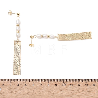 Rice Natural Cultured Freshwater Pearl Tassel Stud Earrings EJEW-JE07056-1