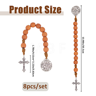 8Pcs Natural Wood Beehive Shaped Beads with Alloy Pendant Display Decorations HJEW-FH00273-1