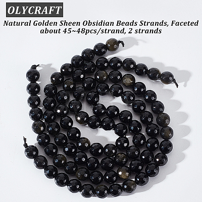 Olycraft 2 Strands Natural Golden Sheen Obsidian Beads Strands G-OC0003-52-1