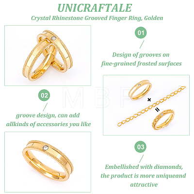 Unicraftale 12Pcs Crystal Rhinestone Grooved Finger Ring RJEW-UN0002-46G-1
