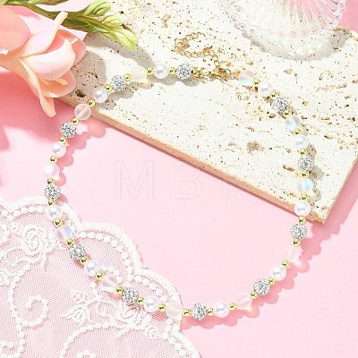 Synthetic Moonstone & Hematite & Plastic Pearl Beaded Bracelet NJEW-JN04405-1