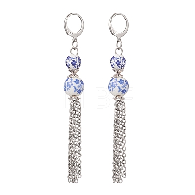 Handmade Flower Printed Porcelain Ceramic Beads Leverback Earrings EJEW-JE06893-1