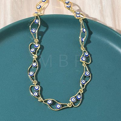 Brass Enamel Evil Eye Link Chain Necklaces NJEW-G183-01G-04-1