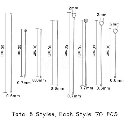 304 Stainless Steel Eye Pins/Head Pins/Ball Head pins STAS-PH0004-13P-1