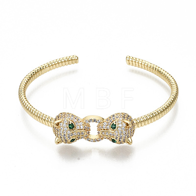 Brass Micro Pave Clear Cubic Zirconia Cuff Bangles BJEW-S142-027-NF-1