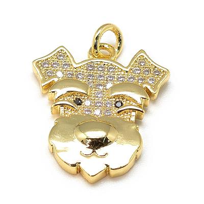 DIY Brass Micro Pave Cubic Zirconia Puppy Pendants DIY-S030-93G-1