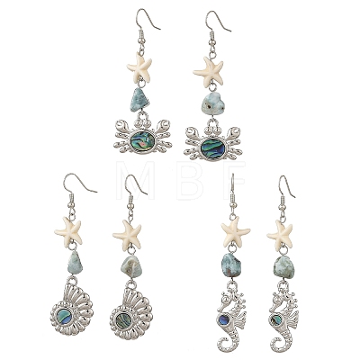 Ocean 304 Stainless Steel Pave Natural Paua Shell Dangle Earrings for Women EJEW-JE07437-1