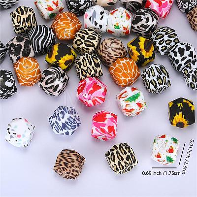 Christmas Colorful Pattern Printed Silicone Beads SI-JX0022A-04-1