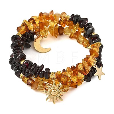 Natural Amber & Garnet Chip Beaded Wrap Bracelets BJEW-JB14310-1