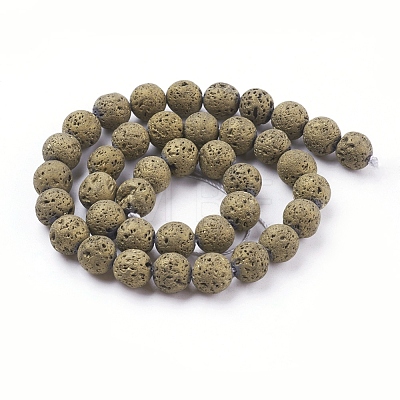 Vacuum Plating Electroplated Natural Lava Rock Beads Strands G-K259-58-10mm-08-1