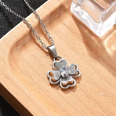 304 Stainless Steel Crystal Rhinestone Clover Pendant Necklaces for Women NJEW-Z056-03P-1